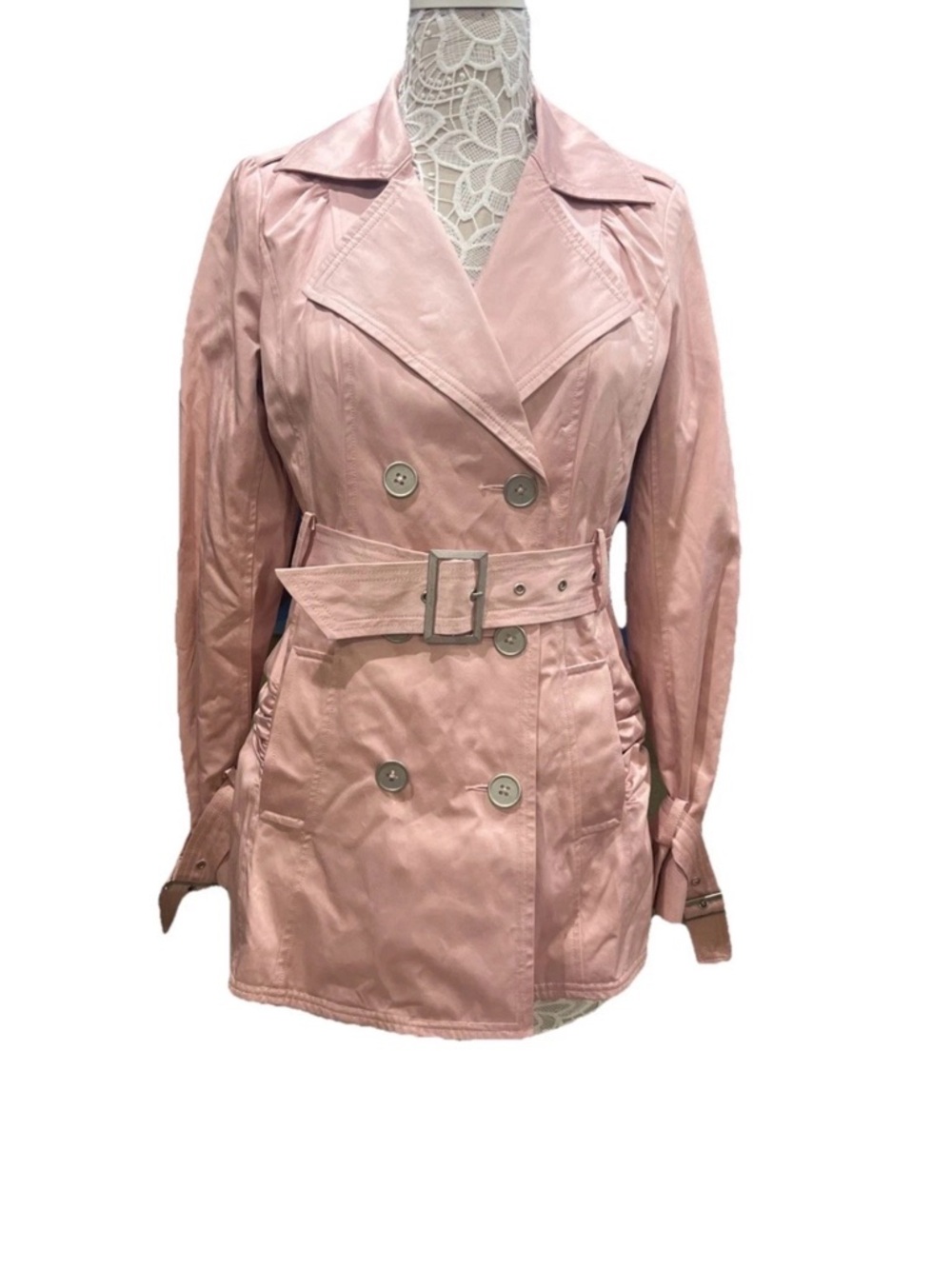 Guess Blush Pink Double-Breasted Trench Coat with Belt